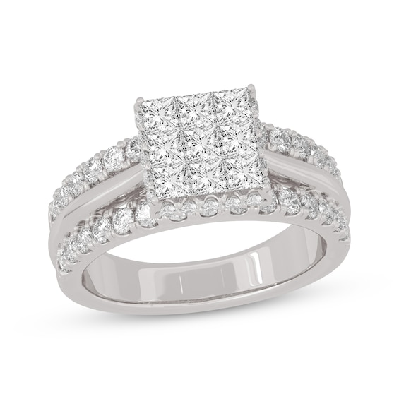 Now + Forever Princess & Round-Cut Multi-Diamond Center Engagement Ring 2 ct tw 14K White Gold