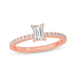 Now + Forever Emerald & Round-Cut Diamond Gallery-Set Engagement Ring 3/4 ct tw 14K Rose Gold