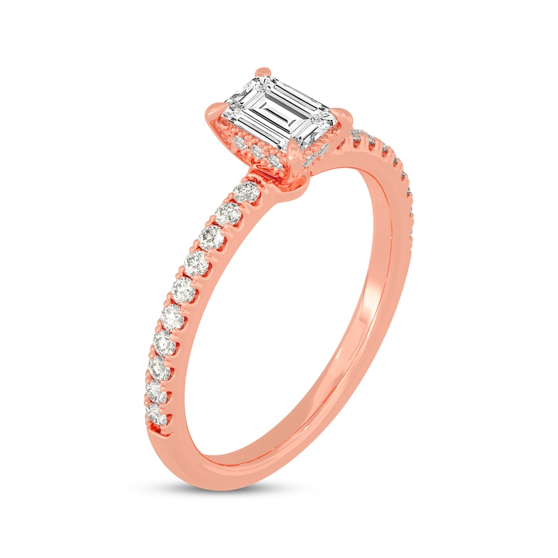 Main Image 2 of Now + Forever Emerald & Round-Cut Diamond Gallery-Set Engagement Ring 3/4 ct tw 14K Rose Gold