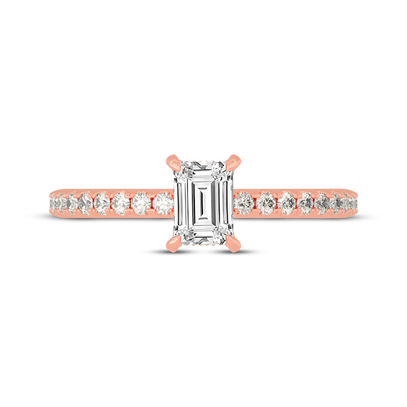 Main Image 3 of Now + Forever Emerald & Round-Cut Diamond Gallery-Set Engagement Ring 3/4 ct tw 14K Rose Gold