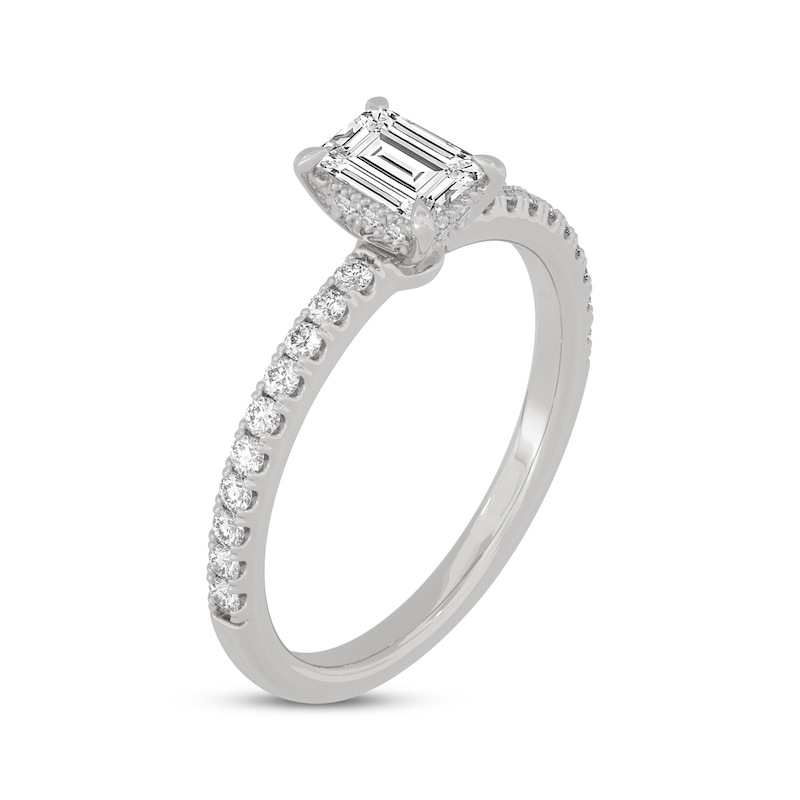 Main Image 2 of Now + Forever Emerald & Round-Cut Diamond Gallery-Set Engagement Ring 3/4 ct tw 14K White Gold