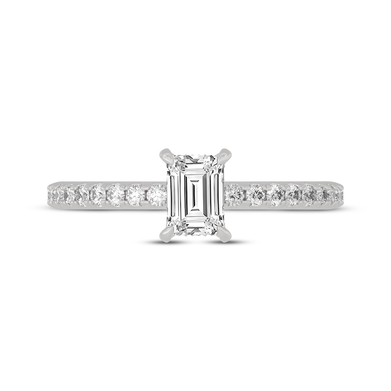 Main Image 3 of Now + Forever Emerald & Round-Cut Diamond Gallery-Set Engagement Ring 3/4 ct tw 14K White Gold