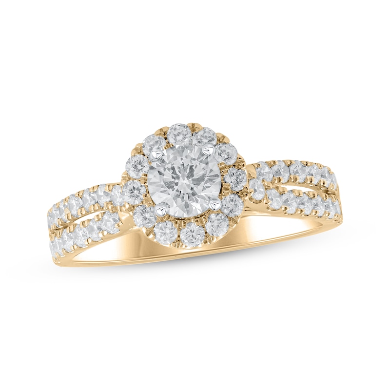 Main Image 1 of Now + Forever Lab-Grown Diamonds Round-Cut Split Shank Engagement Ring 1-1/4 ct tw 14K Yellow Gold