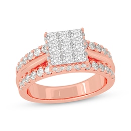 Now + Forever Princess & Round-Cut Multi-Diamond Center Engagement Ring 2 ct tw 14K Rose Gold