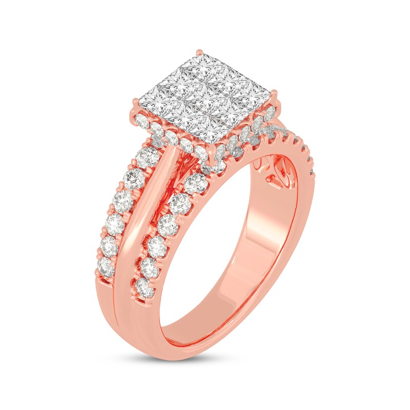 Main Image 2 of Now + Forever Princess & Round-Cut Multi-Diamond Center Engagement Ring 2 ct tw 14K Rose Gold