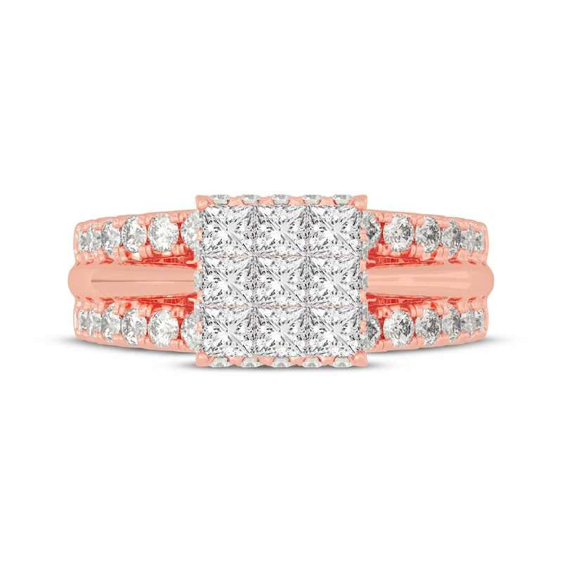 Main Image 3 of Now + Forever Princess & Round-Cut Multi-Diamond Center Engagement Ring 2 ct tw 14K Rose Gold