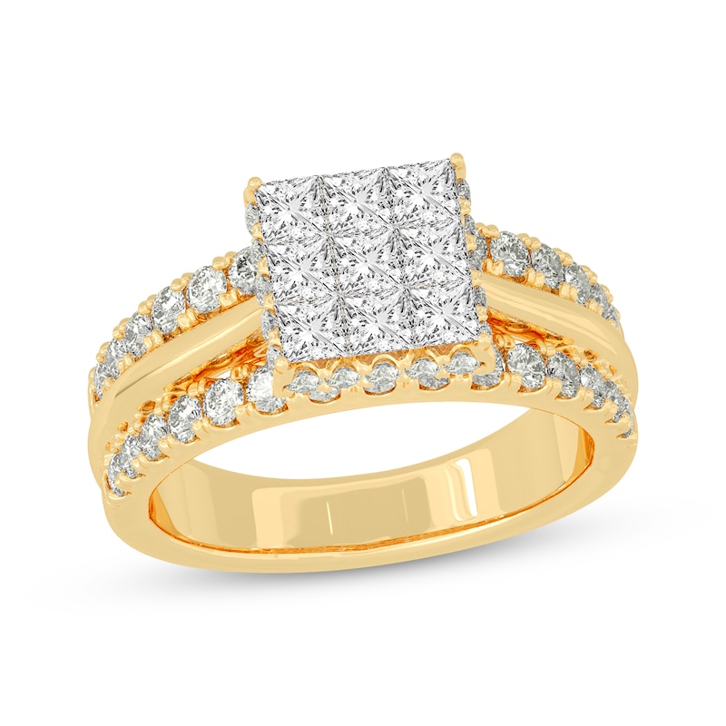 Main Image 1 of Now + Forever Princess & Round-Cut Multi-Diamond Center Engagement Ring 2 ct tw 14K Yellow Gold