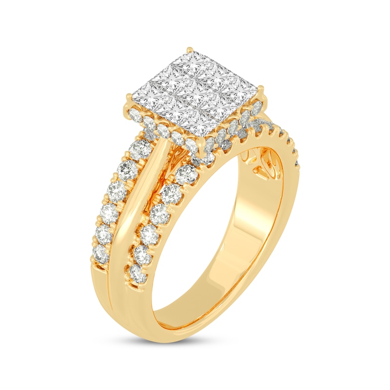 Main Image 2 of Now + Forever Princess & Round-Cut Multi-Diamond Center Engagement Ring 2 ct tw 14K Yellow Gold
