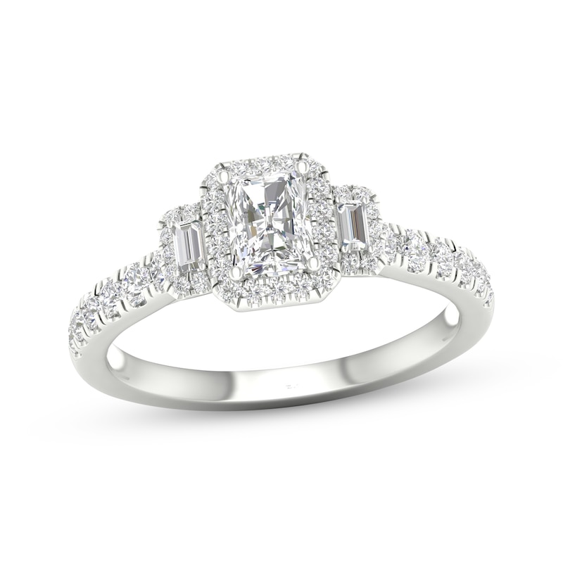 Memories Moments Magic Radiant, Baguette & Round-Cut Diamond Engagement Ring 7/8 ct tw 14K White Gold