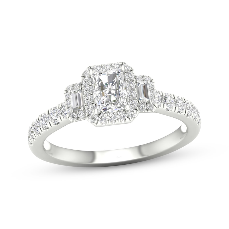 Main Image 1 of Memories Moments Magic Radiant, Baguette & Round-Cut Diamond Engagement Ring 7/8 ct tw 14K White Gold