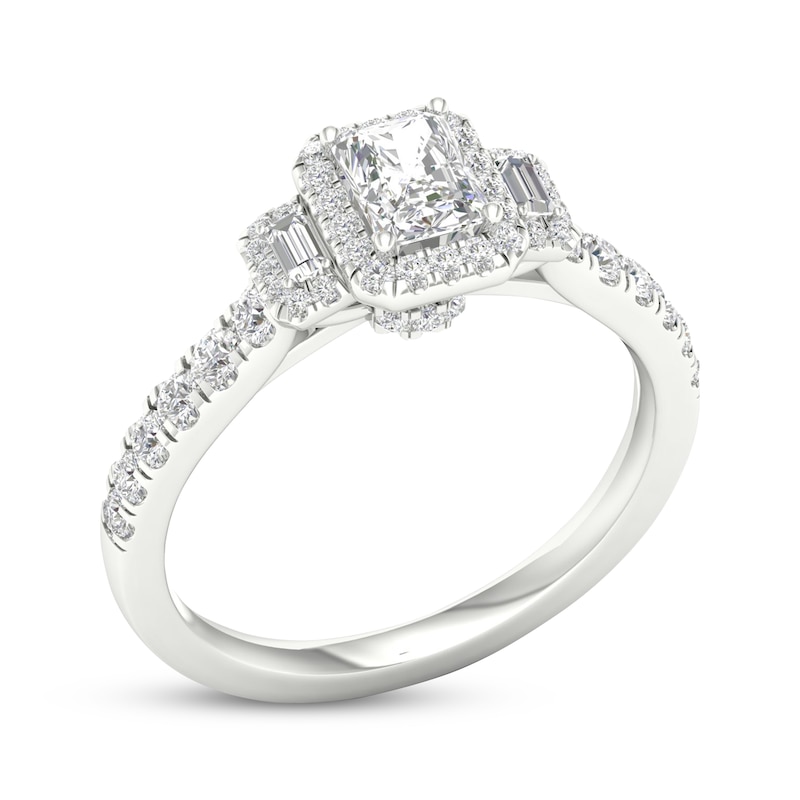 Memories Moments Magic Radiant, Baguette & Round-Cut Diamond Engagement Ring 7/8 ct tw 14K White Gold