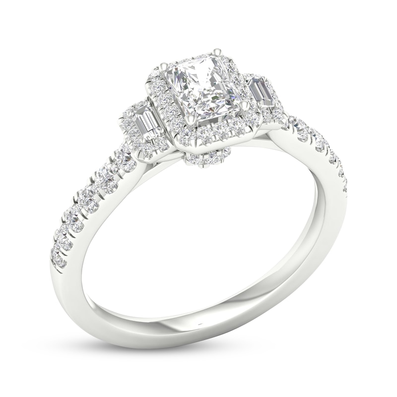 Main Image 2 of Memories Moments Magic Radiant, Baguette & Round-Cut Diamond Engagement Ring 7/8 ct tw 14K White Gold