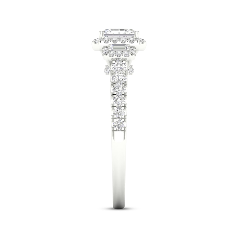 Main Image 3 of Memories Moments Magic Radiant, Baguette & Round-Cut Diamond Engagement Ring 7/8 ct tw 14K White Gold