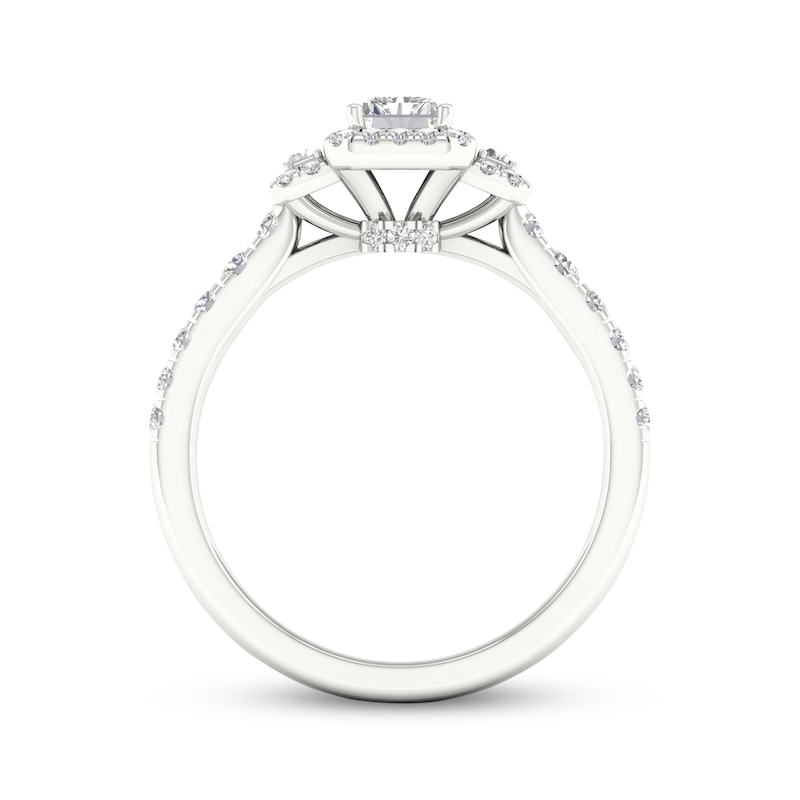 Main Image 4 of Memories Moments Magic Radiant, Baguette & Round-Cut Diamond Engagement Ring 7/8 ct tw 14K White Gold