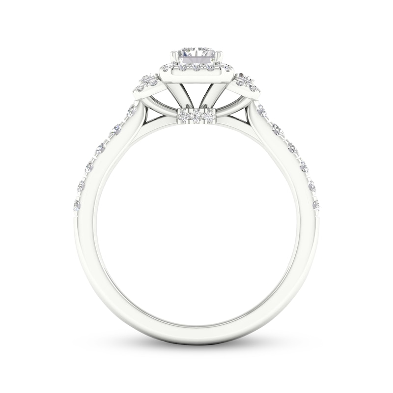 Memories Moments Magic Radiant, Baguette & Round-Cut Diamond Engagement Ring 7/8 ct tw 14K White Gold