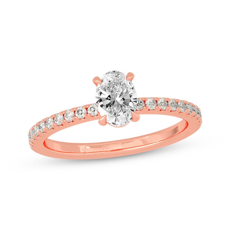 Main Image 1 of Now + Forever Oval & Round-Cut Diamond Gallery-Set Engagement Ring 3/4 ct tw 14K Rose Gold