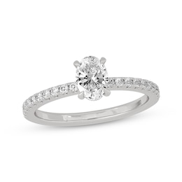 Now + Forever Oval & Round-Cut Diamond Gallery-Set Engagement Ring 3/4 ct tw 14K White Gold