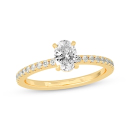 Now + Forever Oval & Round-Cut Diamond Gallery-Set Engagement Ring 3/4 ct tw 14K Yellow Gold