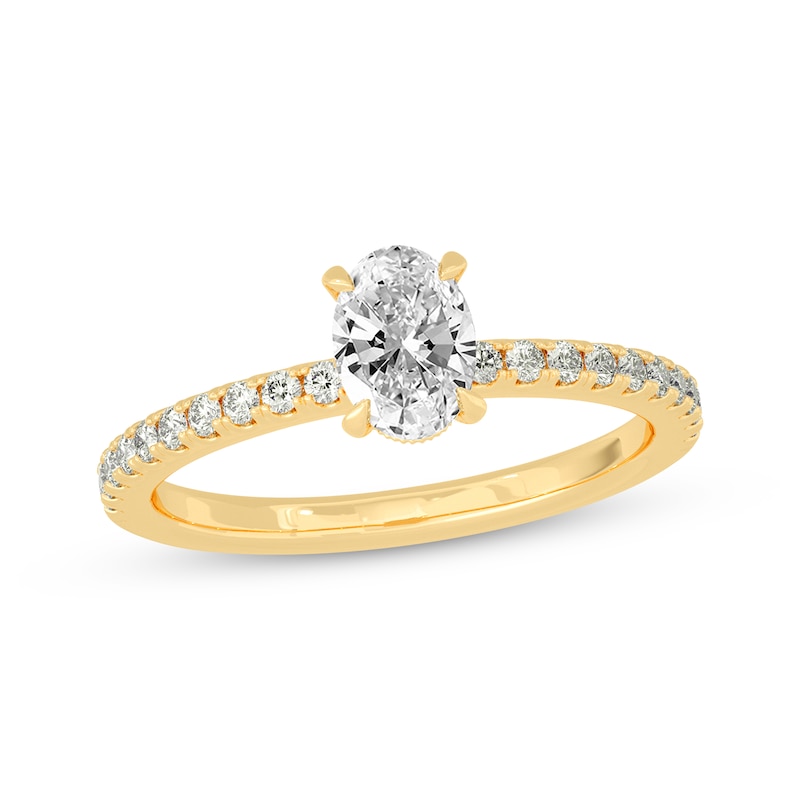 Oval & Round-Cut Diamond Gallery-Set Engagement Ring 3/4 ct tw 14K ...