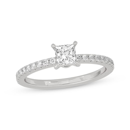 Now + Forever Princess & Round-Cut Diamond Gallery-Set Engagement Ring 3/4 ct tw 14K White Gold