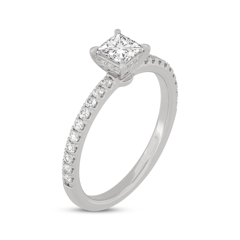 Main Image 2 of Now + Forever Princess & Round-Cut Diamond Gallery-Set Engagement Ring 3/4 ct tw 14K White Gold