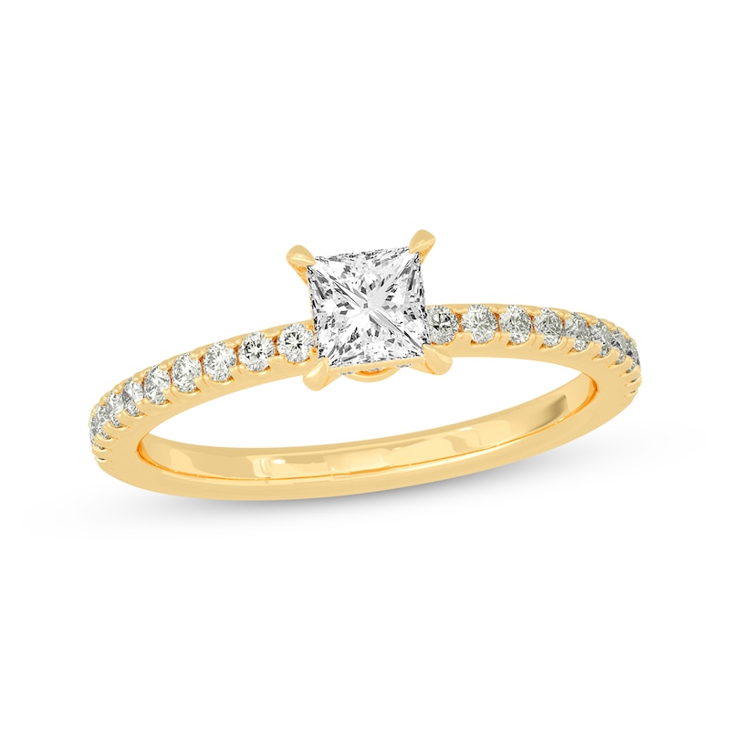 Main Image 1 of Now + Forever Princess & Round-Cut Diamond Gallery-Set Engagement Ring 3/4 ct tw 14K Yellow Gold