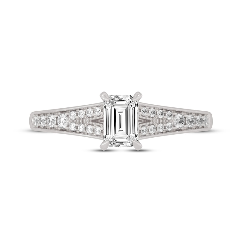 Main Image 3 of Now + Forever Emerald & Round-Cut Split-Shank Engagement Ring 3/4 ct tw 14K White Gold