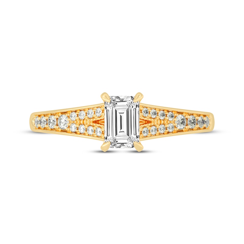 Main Image 3 of Now + Forever Emerald & Round-Cut Split-Shank Engagement Ring 3/4 ct tw 14K Yellow Gold