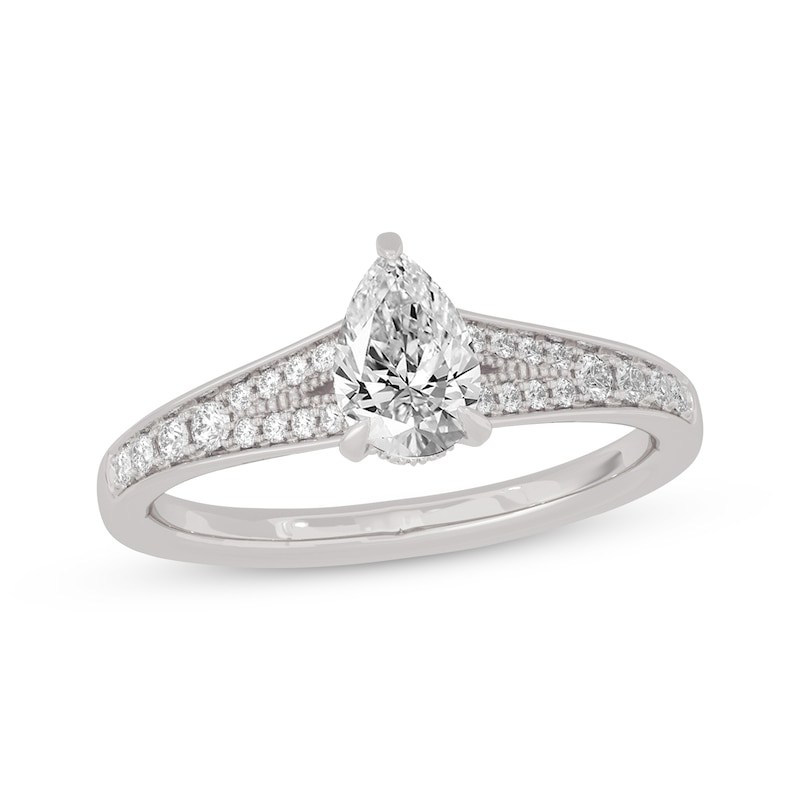 Pear-Shaped & Round-Cut Split-Shank Engagement Ring 3/4 ct tw 14K White ...