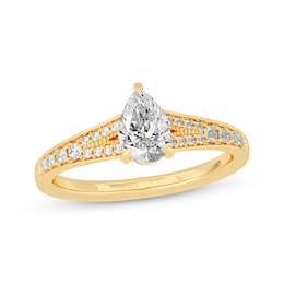 Now + Forever Pear-Shaped & Round-Cut Split-Shank Engagement Ring 3/4 ct tw 14K Yellow Gold