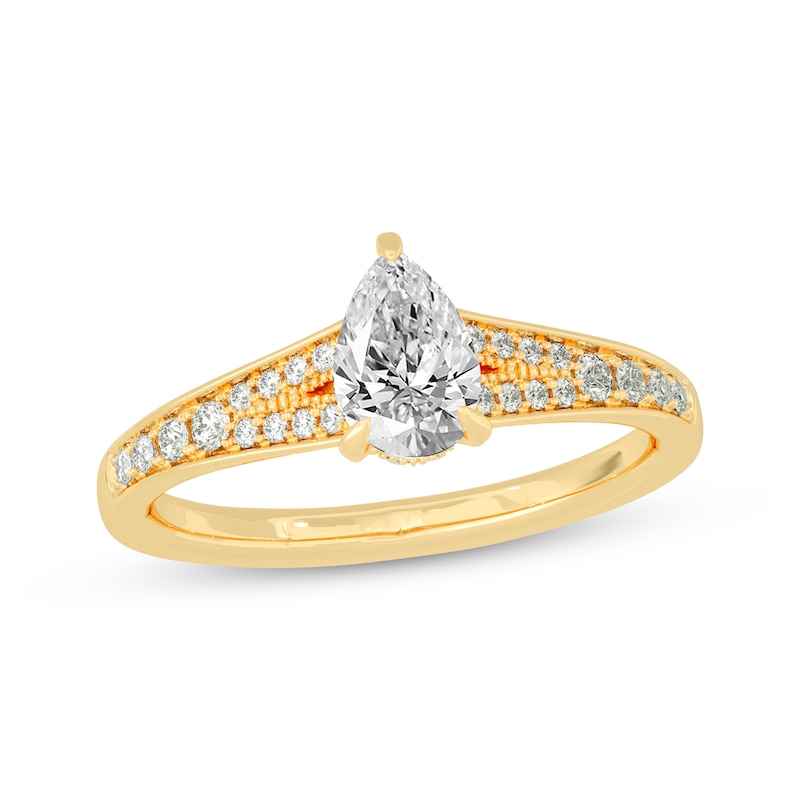 Main Image 1 of Now + Forever Pear-Shaped & Round-Cut Split-Shank Engagement Ring 3/4 ct tw 14K Yellow Gold