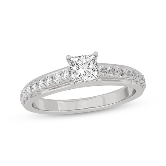 Princess & Round-Cut Diamond Engagement Ring 3/4 ct tw 14K White Gold