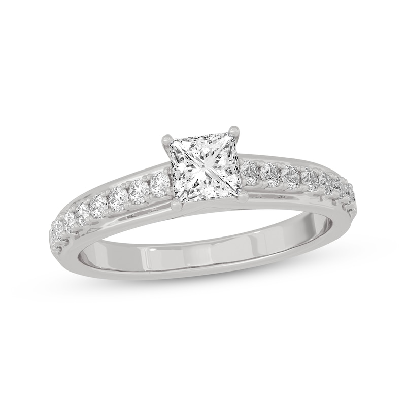 Main Image 1 of Now + Forever Princess & Round-Cut Diamond Engagement Ring 3/4 ct tw 14K White Gold