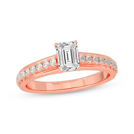 Now + Forever Emerald & Round-Cut Diamond Engagement Ring 3/4 ct tw 14K Rose Gold