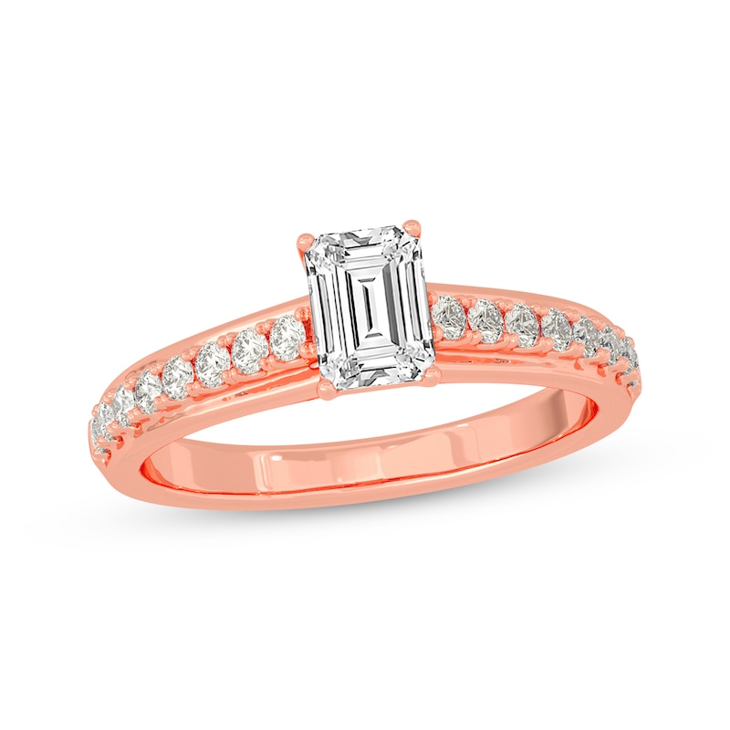 Main Image 1 of Now + Forever Emerald & Round-Cut Diamond Engagement Ring 3/4 ct tw 14K Rose Gold