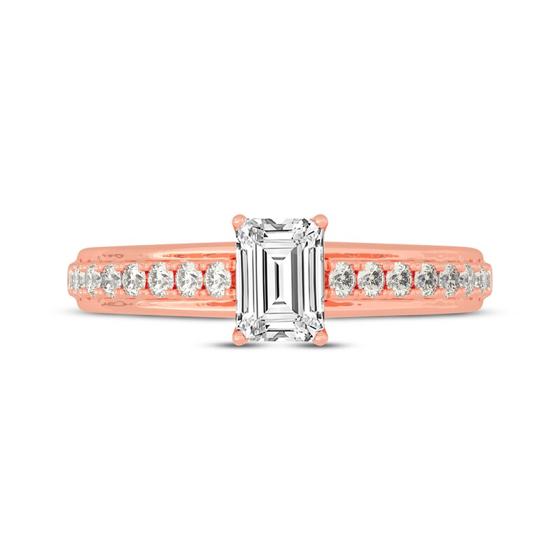 Main Image 3 of Now + Forever Emerald & Round-Cut Diamond Engagement Ring 3/4 ct tw 14K Rose Gold