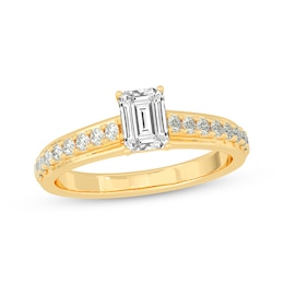 Now + Forever Emerald & Round-Cut Diamond Engagement Ring 3/4 ct tw 14K Yellow Gold