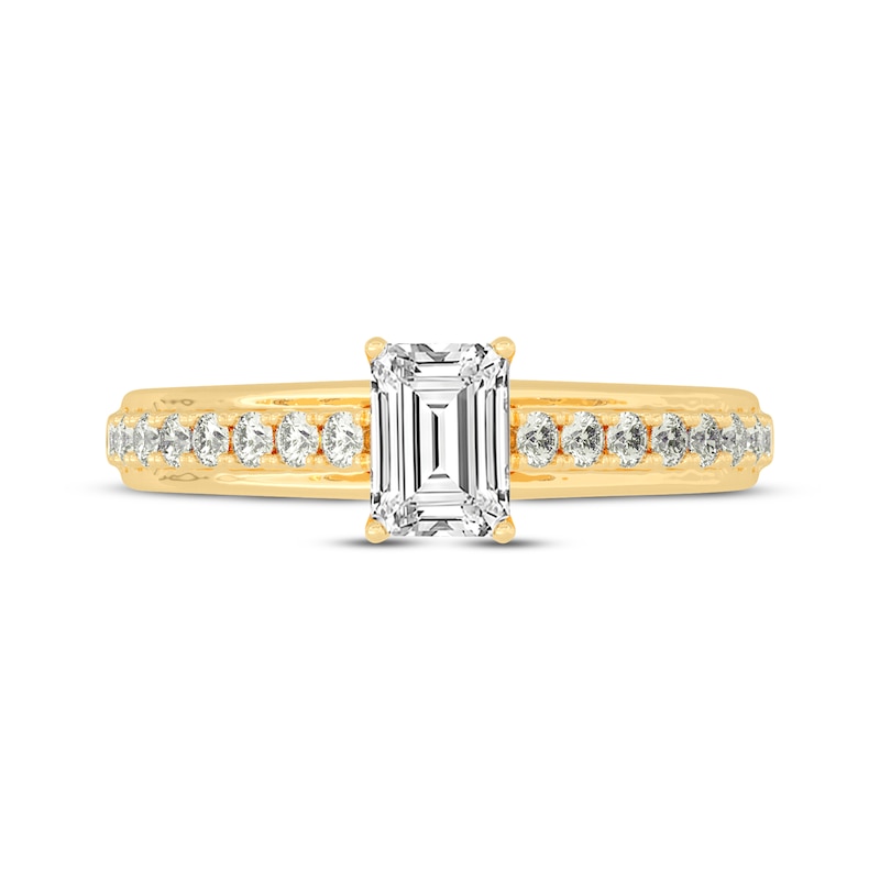 Main Image 3 of Now + Forever Emerald & Round-Cut Diamond Engagement Ring 3/4 ct tw 14K Yellow Gold