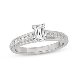 Now + Forever Emerald & Round-Cut Diamond Engagement Ring 3/4 ct tw 14K White Gold