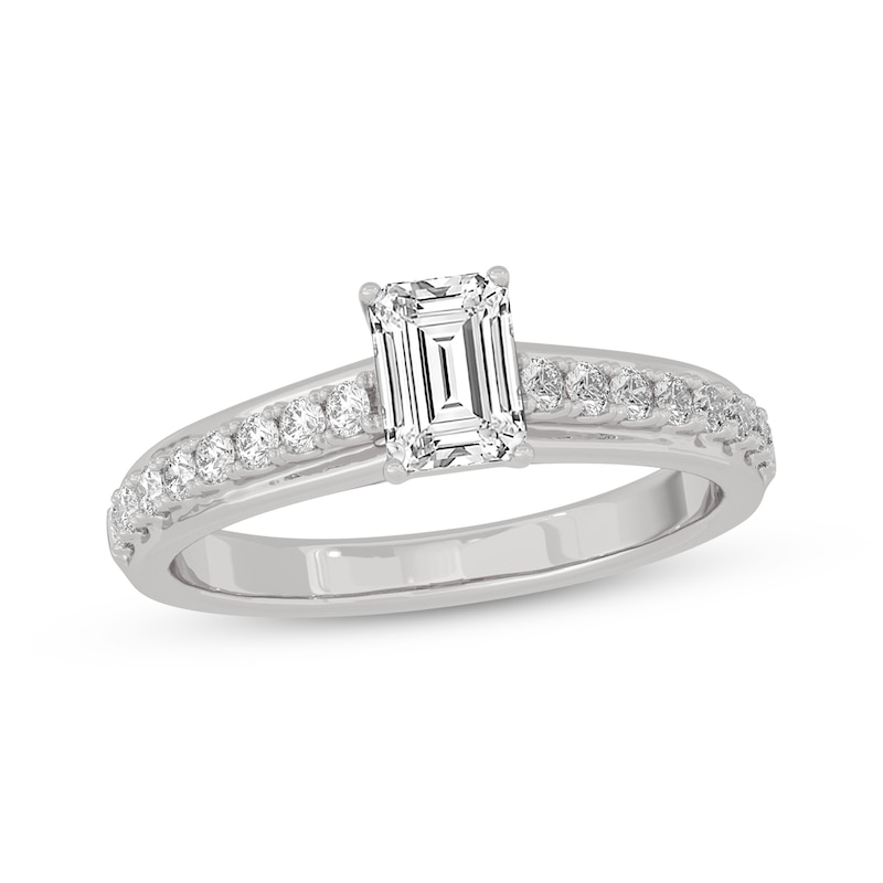 Main Image 1 of Now + Forever Emerald & Round-Cut Diamond Engagement Ring 3/4 ct tw 14K White Gold