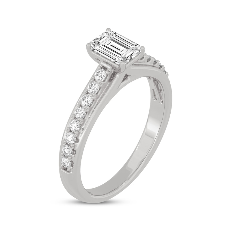 Main Image 2 of Now + Forever Emerald & Round-Cut Diamond Engagement Ring 3/4 ct tw 14K White Gold