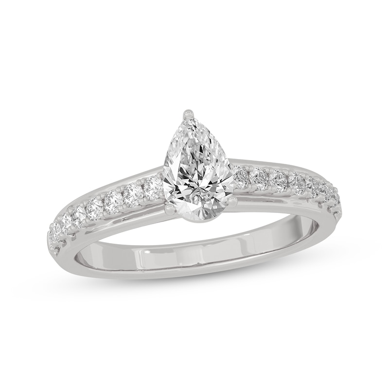 Pear-Shaped & Round-Cut Diamond Engagement Ring 3/4 ct tw 14K White ...