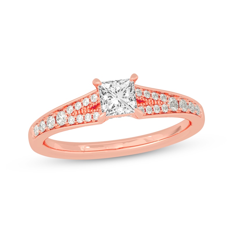 Main Image 1 of Now + Forever Princess & Round-Cut Split-Shank Engagement Ring 3/4 ct tw 14K Rose Gold