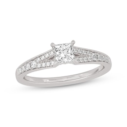 Now + Forever Princess & Round-Cut Split-Shank Engagement Ring 3/4 ct tw 14K White Gold