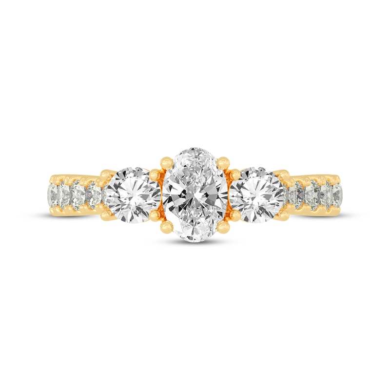 Main Image 3 of Memories Moments Magic Oval & Round-Cut Three-Stone Diamond Engagement Ring 2 ct tw 14K Yellow Gold