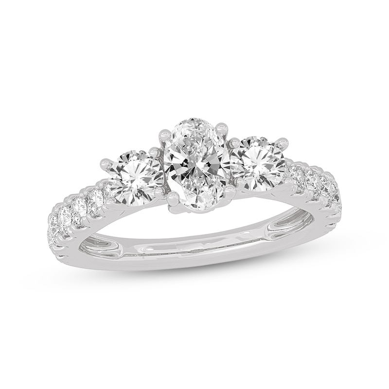 Main Image 1 of Memories Moments Magic Oval & Round-Cut Three-Stone Diamond Engagement Ring 2 ct tw 14K White Gold