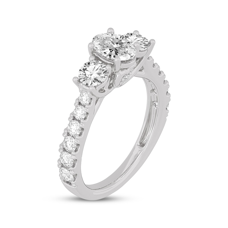 Main Image 2 of Memories Moments Magic Oval & Round-Cut Three-Stone Diamond Engagement Ring 2 ct tw 14K White Gold