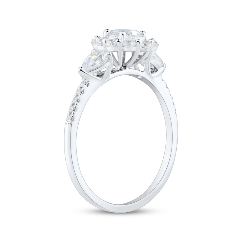 Pear-Shaped & Round-Cut Diamond Three-Stone Engagement Ring 1 ct tw 14K ...