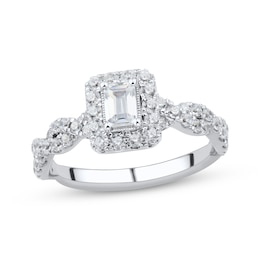 Now + Forever Emerald & Round-Cut Diamond Engagement Ring 1 ct tw Platinum
