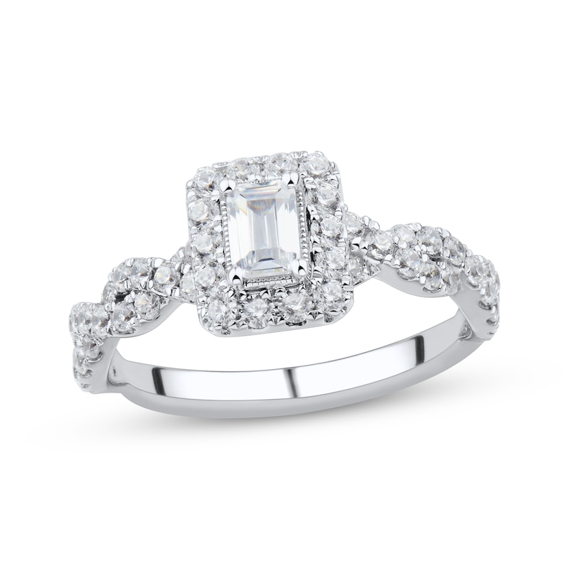 Main Image 1 of Now + Forever Emerald & Round-Cut Diamond Engagement Ring 1 ct tw Platinum